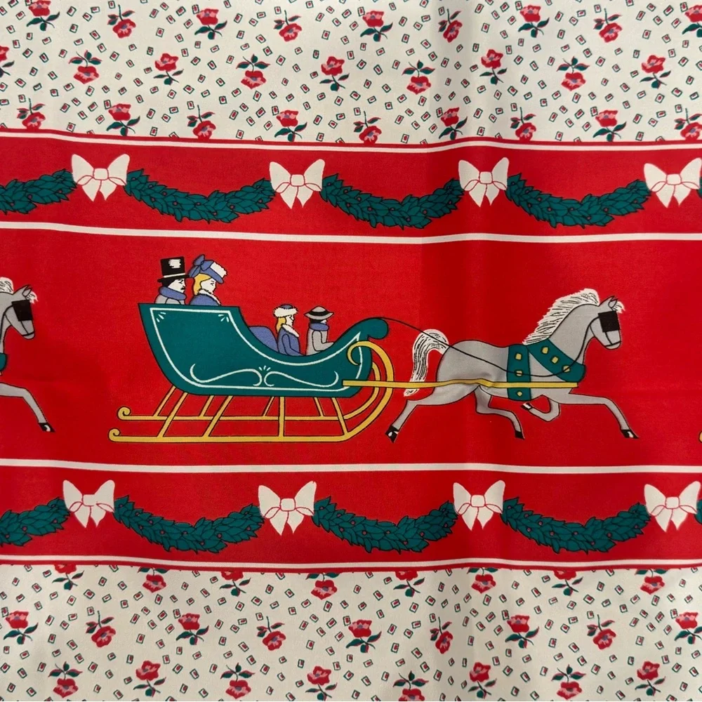 Vintage Christmas Shower Curtain New in Box Coquette Bows Holly Sleigh Made USA